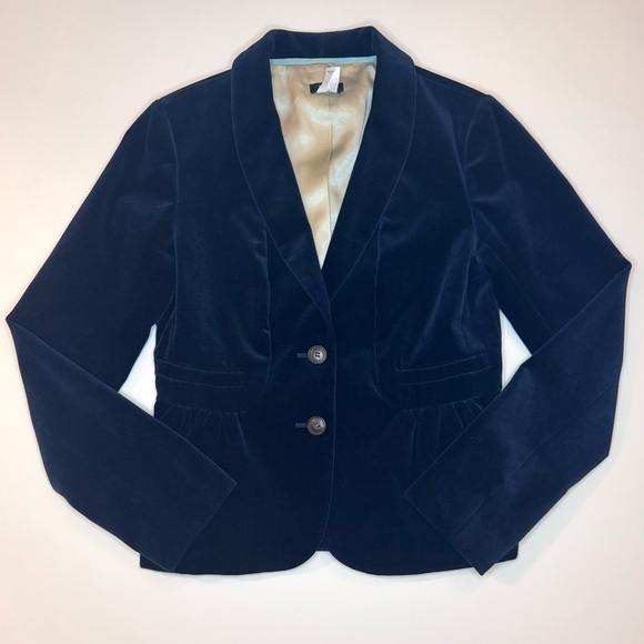 J Crew Women’s Navy Blue Velvet 2 Button Classic Blazer Jacket Size- 4